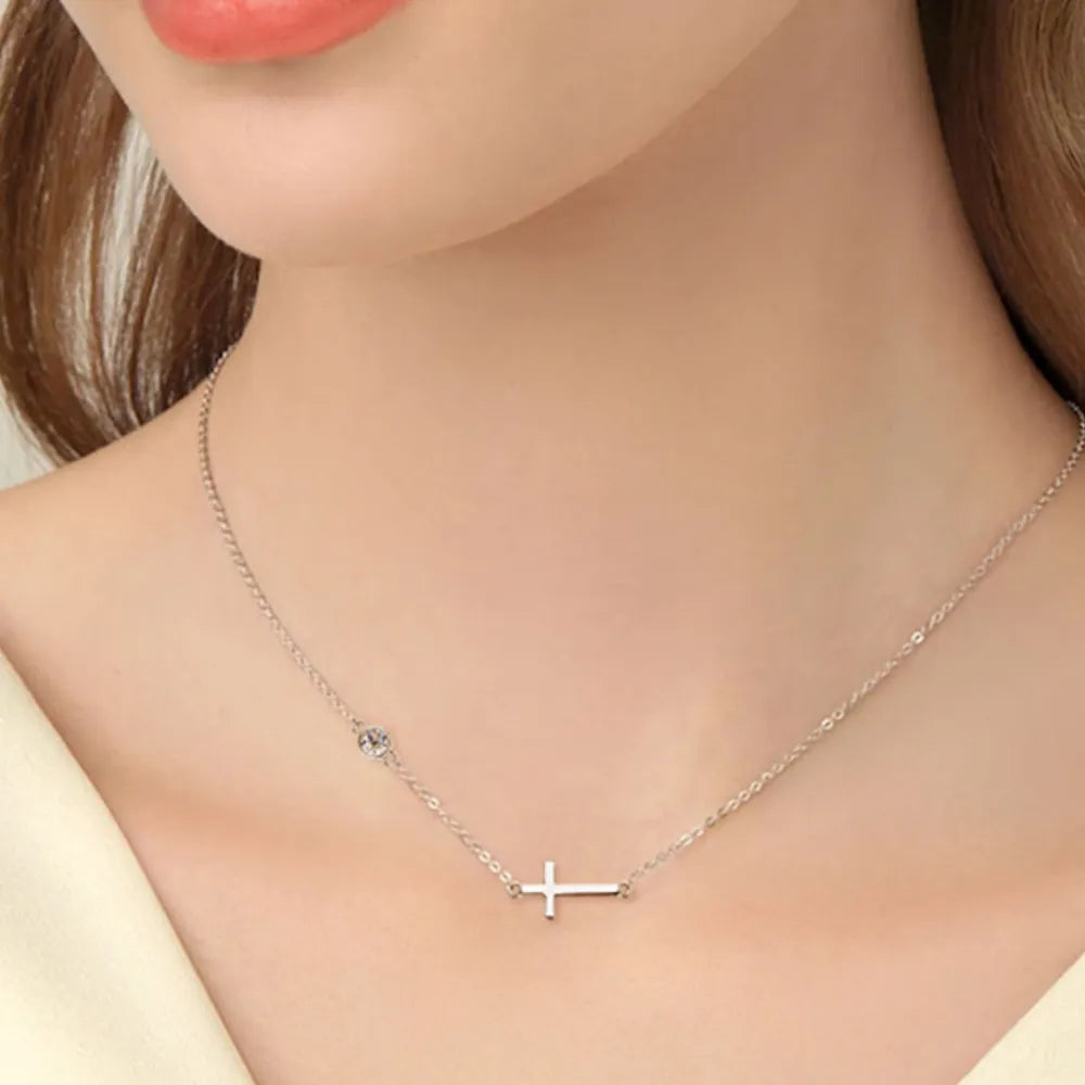 Cross 925 Sterling Silver Moissanite Necklace | Silver Necklaces Daverri Fashions