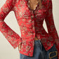 Floral Button-Front Shirt with Bell Sleeves - DAVERRI FASHIONS