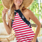 BiBi Stripe Jersey with Star Halter Neck with Tie Back Tops