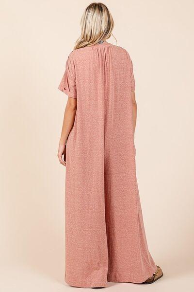 Mittoshop Button Detail Short Sleeve Wide Leg Jumpsuit