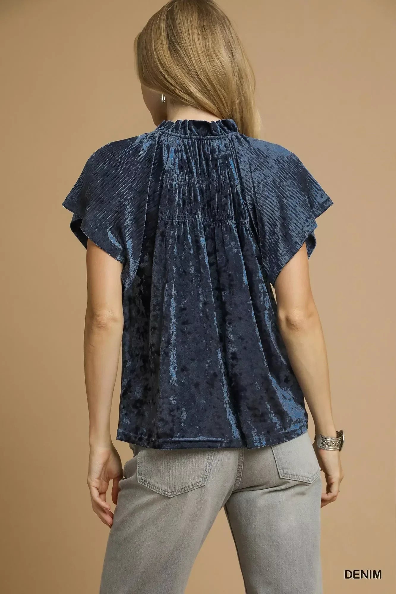 Umgee Crushed Velvet Pleated Blouse - DAVERRI FASHIONS