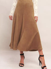 Khaki Flowy A-Line Midi Skirt | Skirts Daverri Fashions