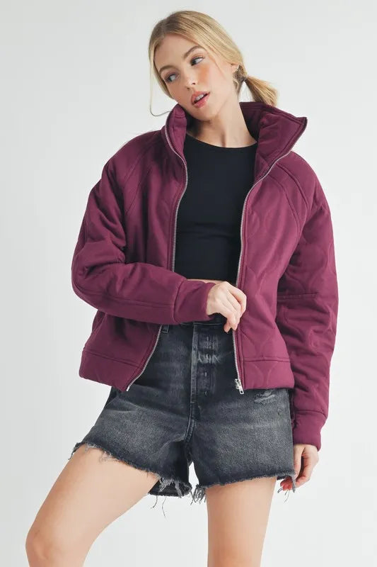 Aemi+Co Zip Up Raglan Sleeve Quilted Jacket PORT