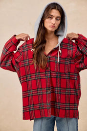 BiBi Brushed Plaid Hooded Jacket | Jackets Daverri Fashions