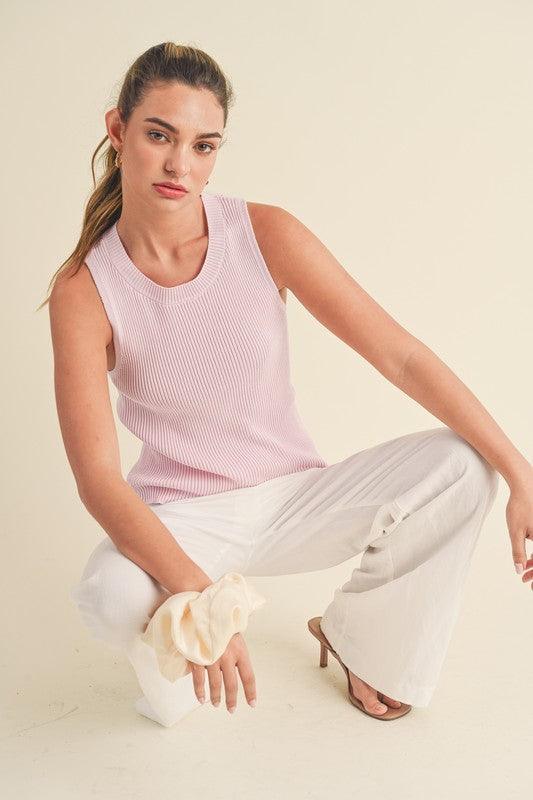 Aemi + Co Ribbed Round Neck Knit Tank - DAVERRI FASHIONS