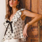 SO ME Bow Texture Jacquard Woven Top with Scallop and Tie - DAVERRI FASHIONS