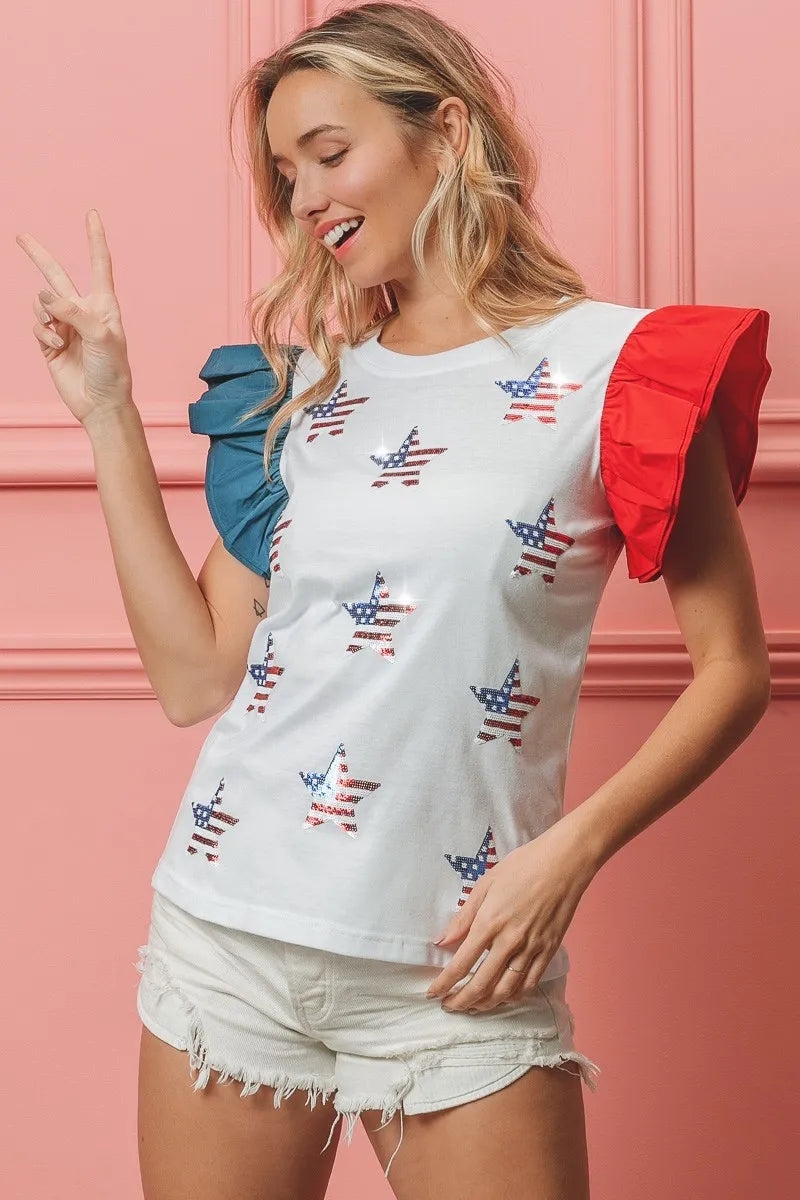 BiBi American Flag Sequin Stars Top Tops