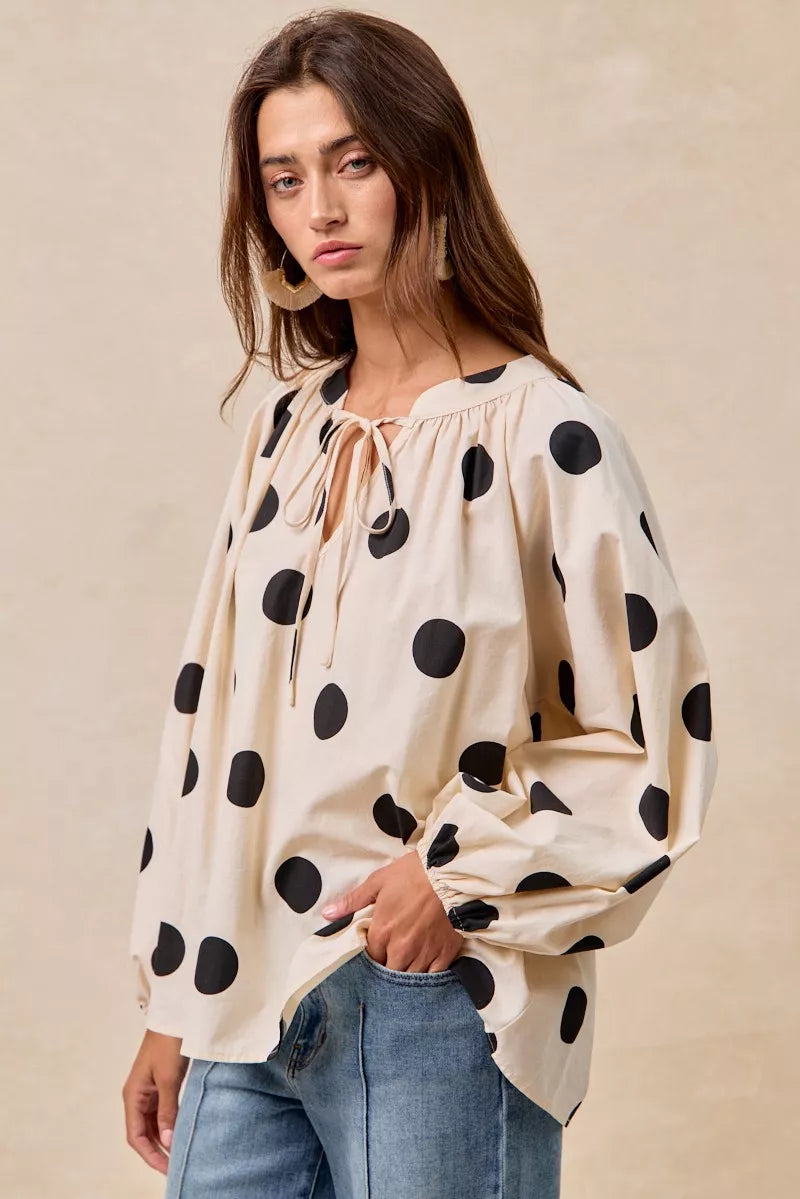 BiBi Polka Dot Exaggerated Balloon Sleeves Blouse | Tops Daverri Fashions