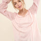 And The Why Leaves Shape Textured Sleeve Blouse PINK Blouses