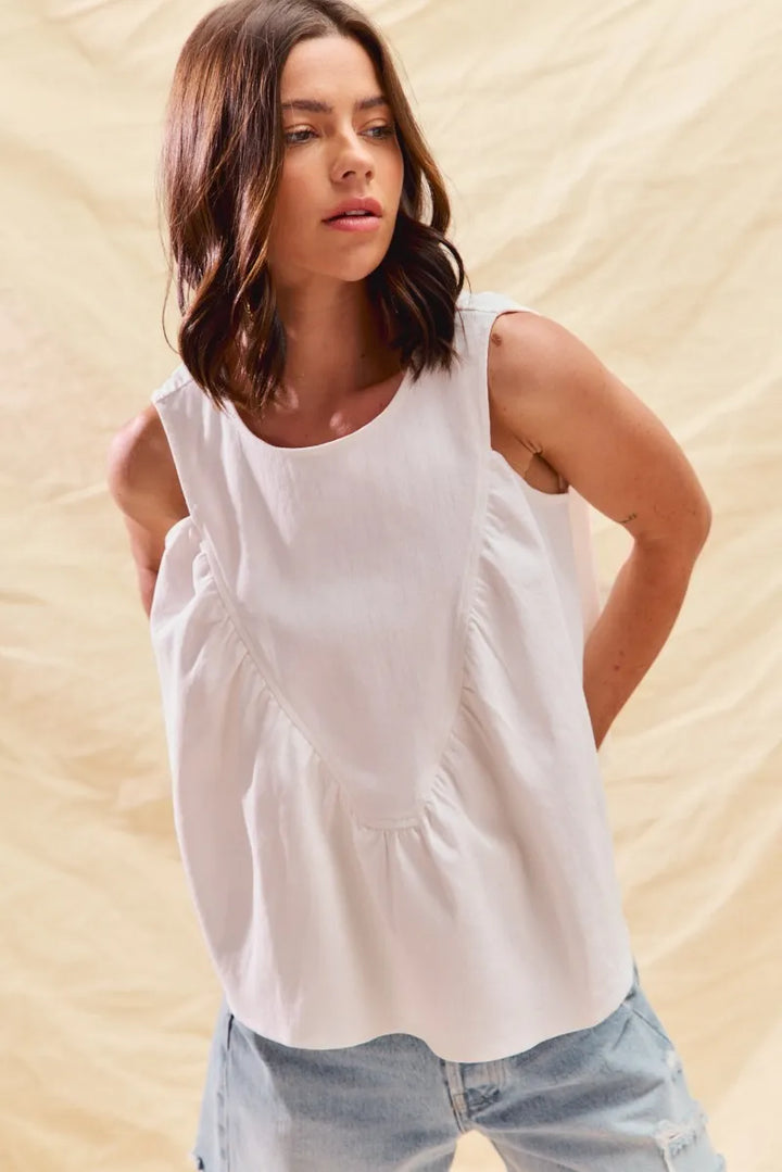 SO ME Game Day Color Denim Ruched Sleeveless Top