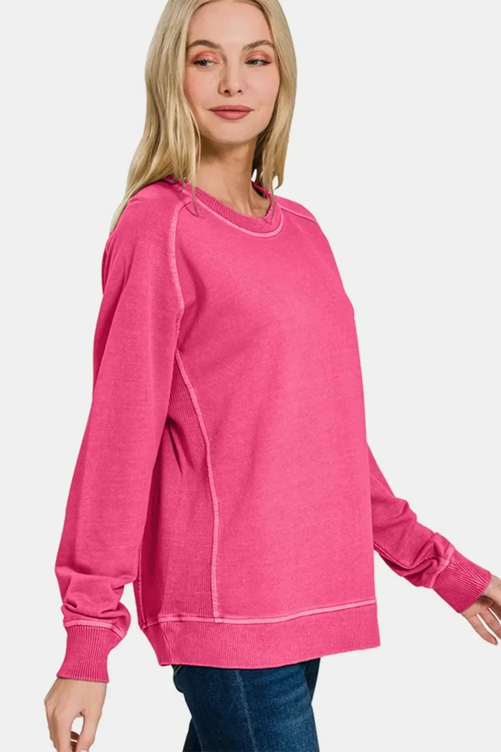 Zenana Full Size Pigment Dyed French Terry Sweatshirt - DAVERRI FASHIONS