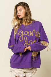 BiBi Sequin Football Patches Game Day Sweatshirt | Sweatshirts Daverri Fashions