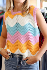Daverri Fashions multicolored zigzag knitted round neck sweater vest