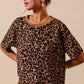 SO ME leopard thermal waffle knit top, short-sleeved beige leopard print