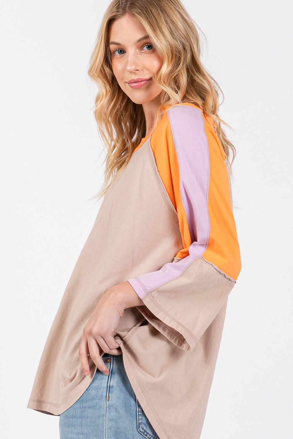 SAGE + FIG Color Block Curved Hem T-Shirt T-Shirts