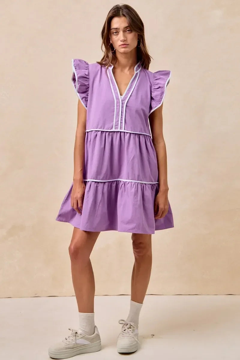 BiBi Gameday Theme Contrast Binding Ruffled Dress - DAVERRI FASHIONS