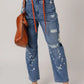 Distressed Splattering Paint Rope Waist Cropped Straight Jeans - DAVERRI FASHIONS