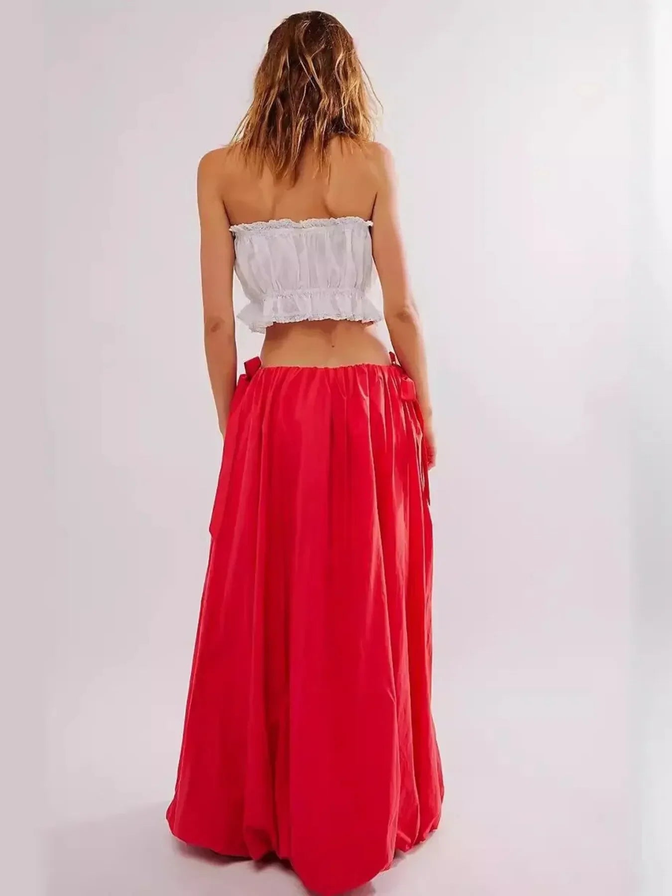 Side Bow Maxi Skirt with Pockets - DAVERRI FASHIONS