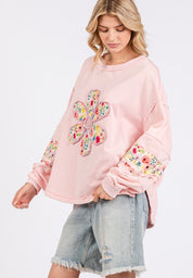 SAGE + FIG Daisy Patch Applique Long Sleeve Sweatshirt