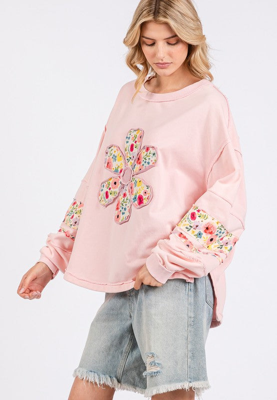 SAGE + FIG Daisy Patch Applique Long Sleeve Sweatshirt