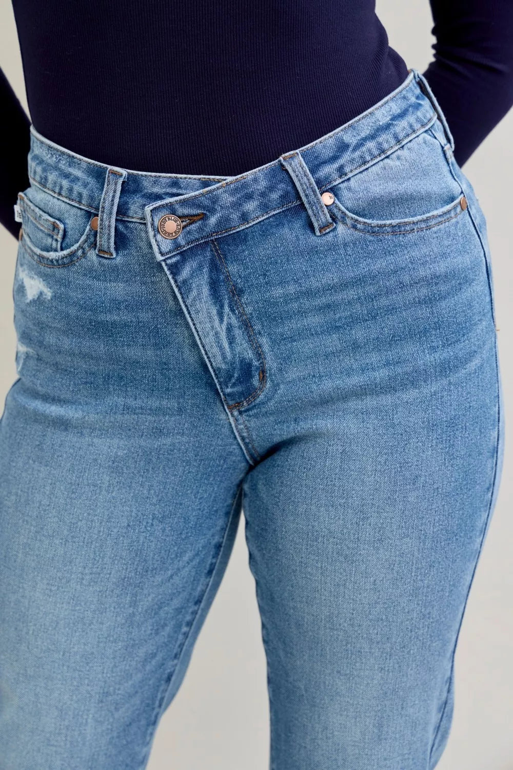 Judy Blue High Waist Bf Criss-cross Mild Destroy Jeans with Single Cuff | Daverri Fashions