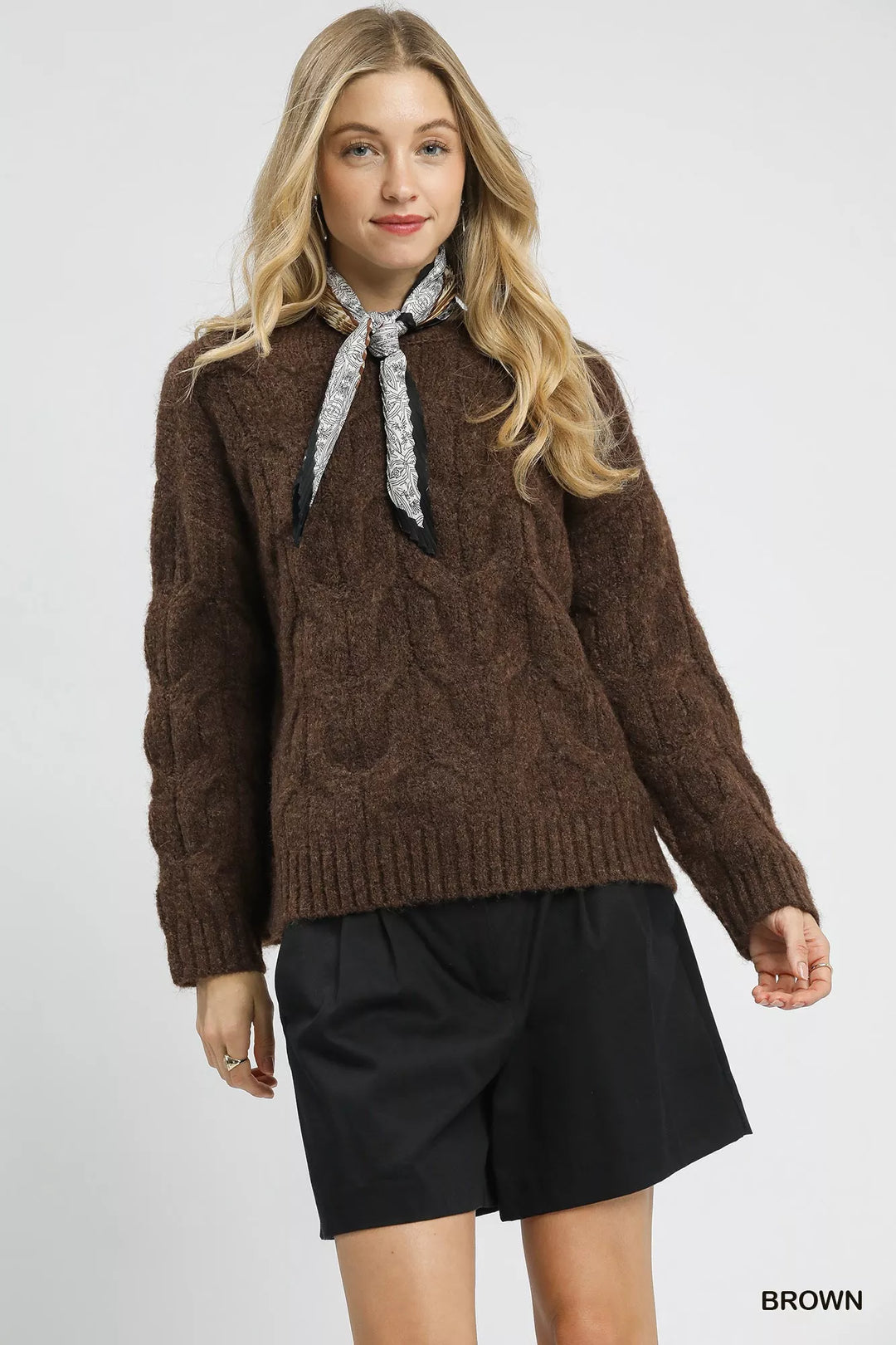 Brown Umgee Cable Knit Cozy Sweater | Sweaters Daverri Fashions