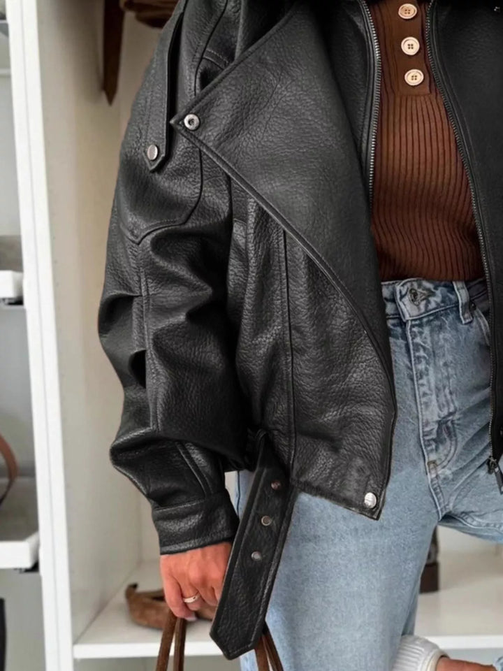 Faux Leather Zip Up Moto Jacket | Jackets Daverri Fashions