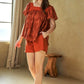 Davi & Dani Nature Printed Square Neck Puff Sleeve Blouse