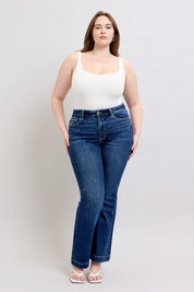 Dark Judy Blue High Rise Flare Jeans with Pockets | Jeans Daverri Fashions
