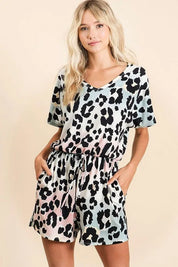 BiBi Gradation Leopard Soft Knit V-neck Romper | Rompers Daverri Fashions