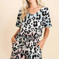 BiBi Gradation Leopard Soft Knit V-neck Romper Rompers