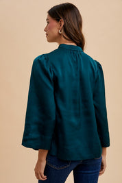 Annie Wear Satin Notched Three-Quarter Sleeve Blouse Blouses