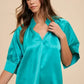 Annie Wear Satin V Neck Open Short Sleeve Woven Blouse Top - DAVERRI FASHIONS