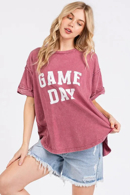 Raspberry Mittoshop GAME DAY Round Neck Short Sleeve T-Shirt | T-Shirts Daverri Fashions