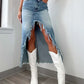 High-Waist Raw Hem Asymmetry Denim Skirt - DAVERRI FASHIONS
