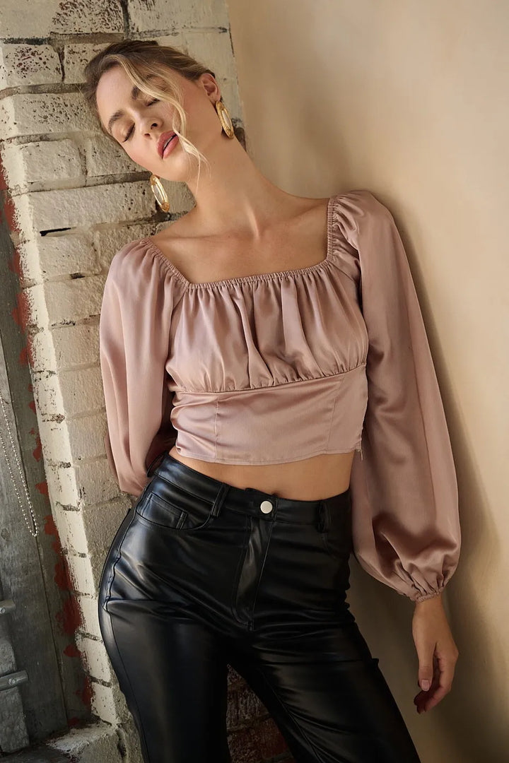 Mittoshop Satin Square Neck Blouse LATTE Blouses