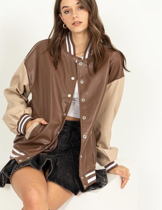 Game On Colorblock Baseball Jacket BROWN Jackets