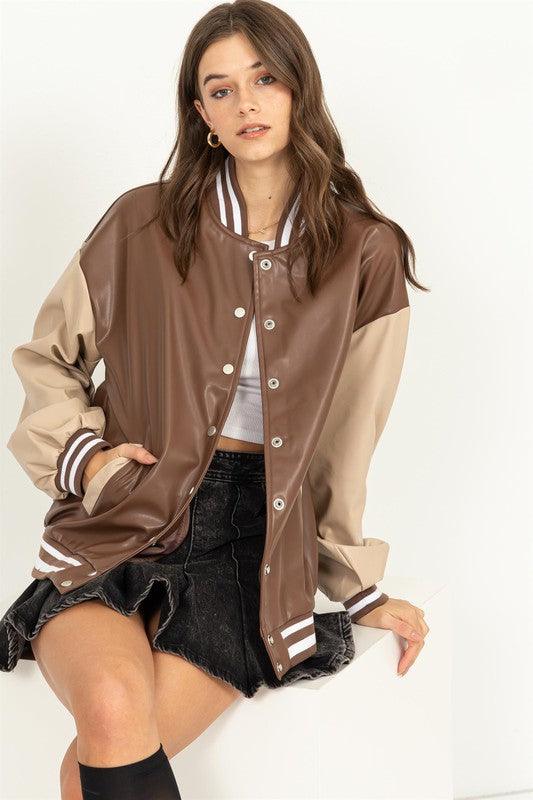 Game On Colorblock Baseball Jacket BROWN Jackets