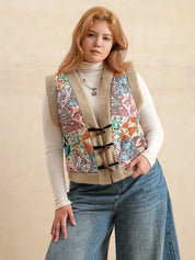 Multicolor Plus Size Printed Sherpa Vest Coat | Daverri Fashions