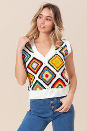 BiBi Diamond Granny Square Sweater Vest | Sweater Vests Daverri Fashions