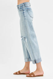 RISEN Full Size Mid Rise Fit Boyfriend Jeans with Cuff | Jeans Daverri Fashions