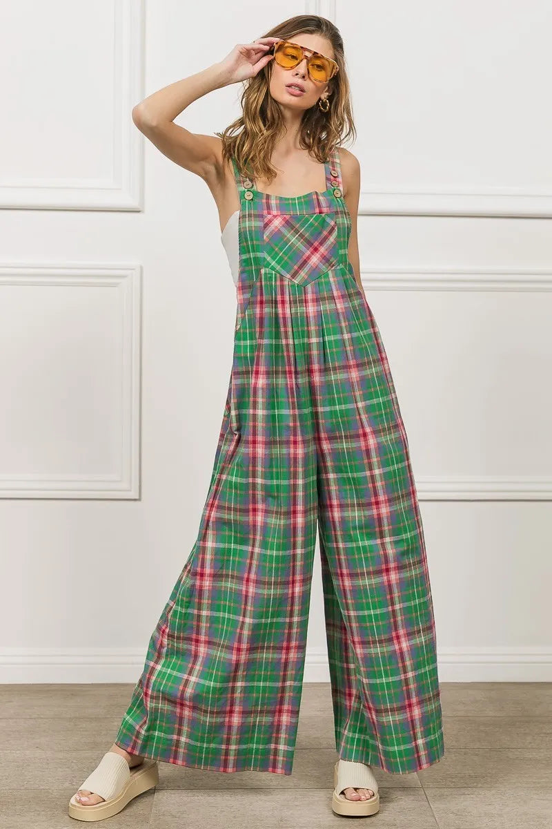 BiBi Multi Color Check Plaid Overall Overalls