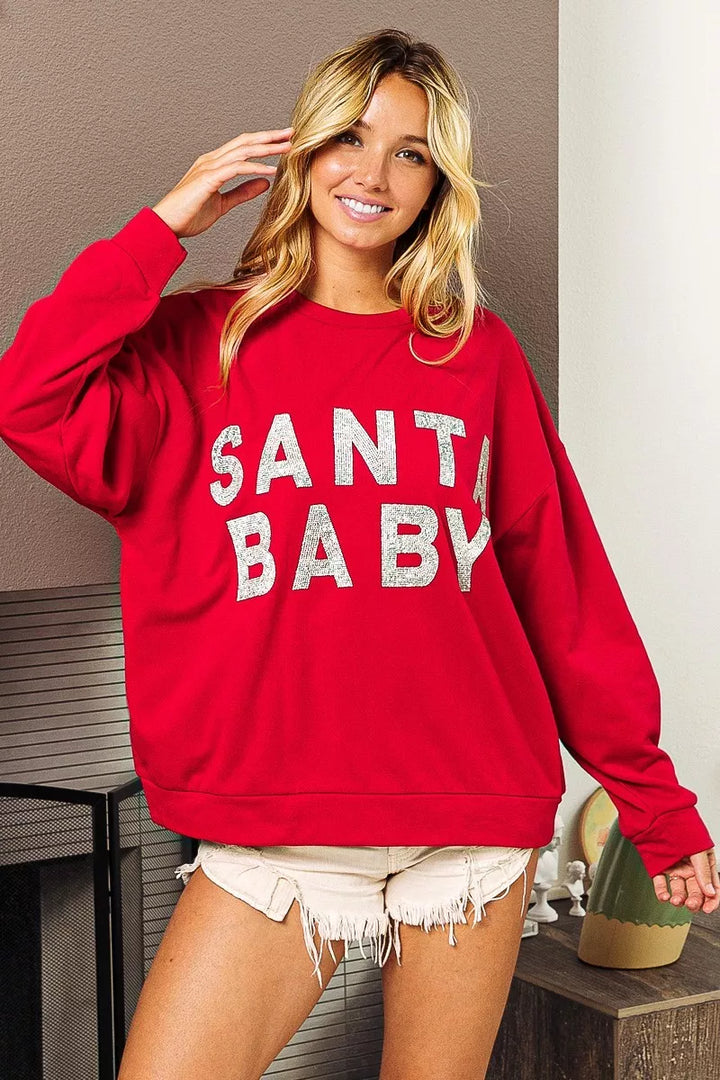 BiBi Santa Baby Lettering Christmas Sweatshirt | Sweatshirts Daverri Fashions