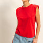 HYFVE Round Neck Shoulder Pad Sleeveless Top Red Tops