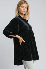 Umgee Full Size Polka Dot Button Up Half Sleeve Shirt | Daverri Fashions