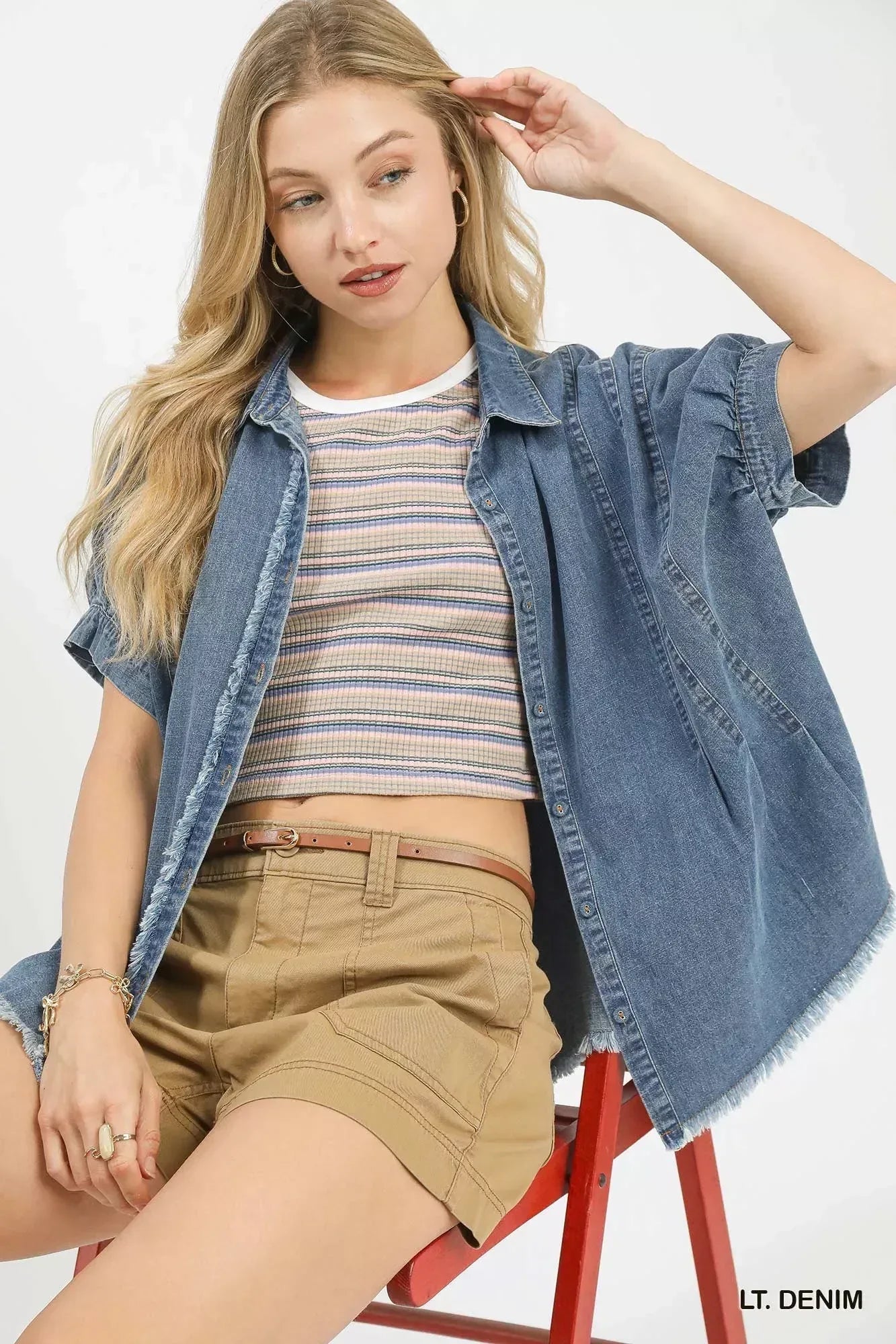 Umgee Washed Denim Oversized Top - DAVERRI FASHIONS