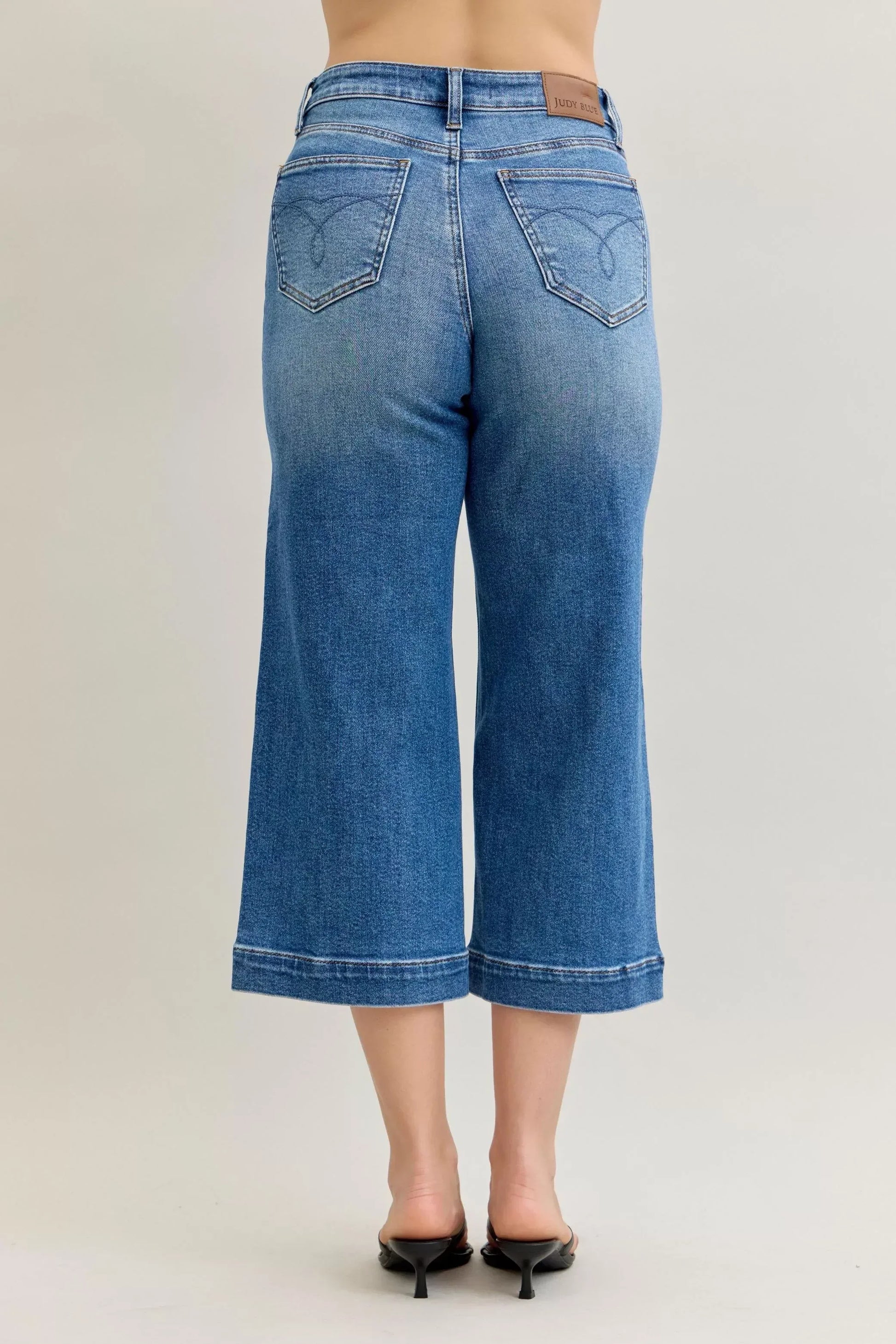 Judy Blue Mid Rise Crop Wide Leg Jeans - DAVERRI FASHIONS
