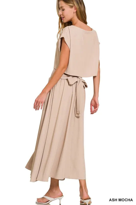 Zenana Heavy Woven Span Crop Tee & Skirt Set Outfit Sets