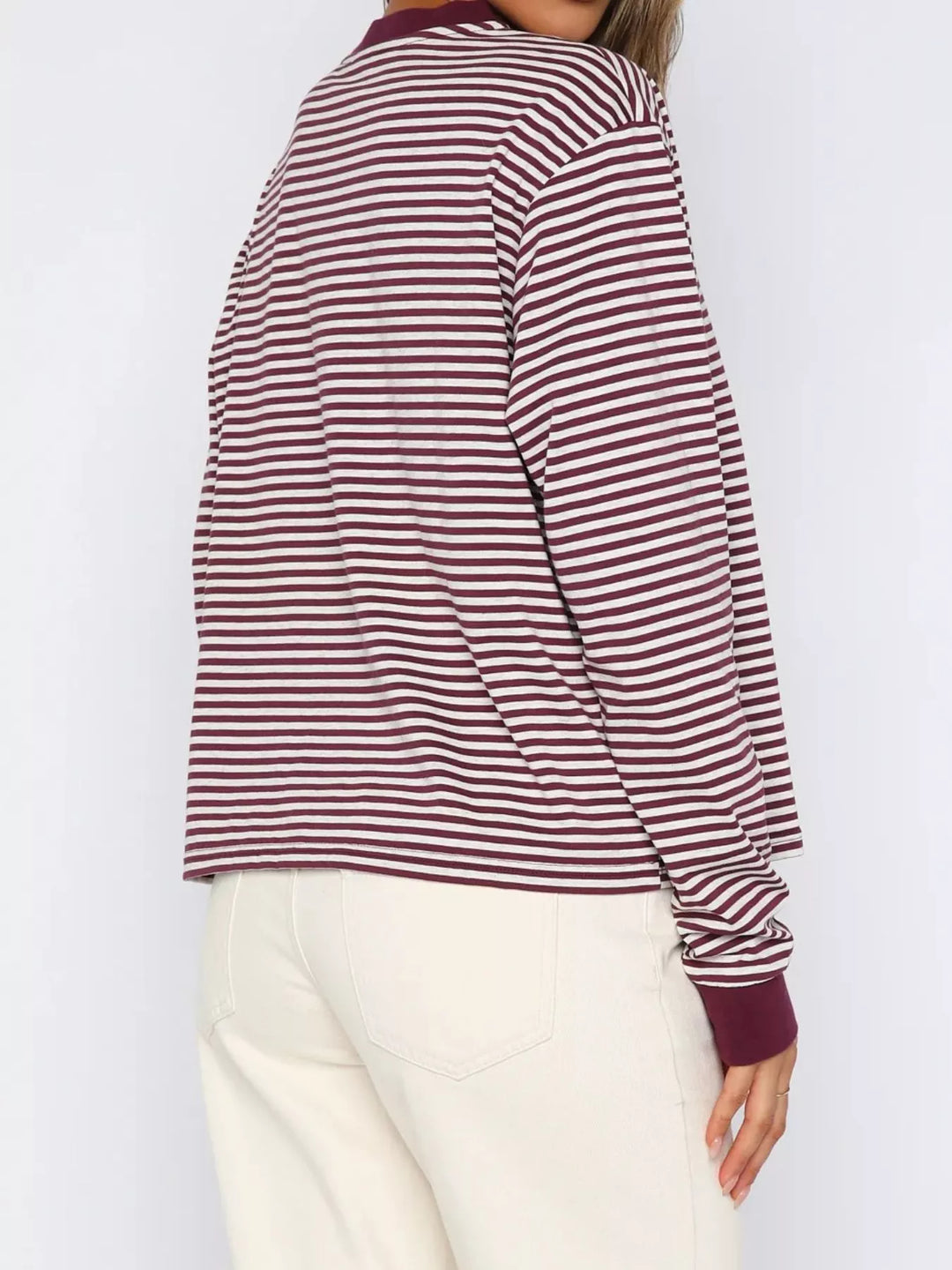 Striped Oversized Round Neck Sweatshirt | Sweatshirts Daverri Fashions