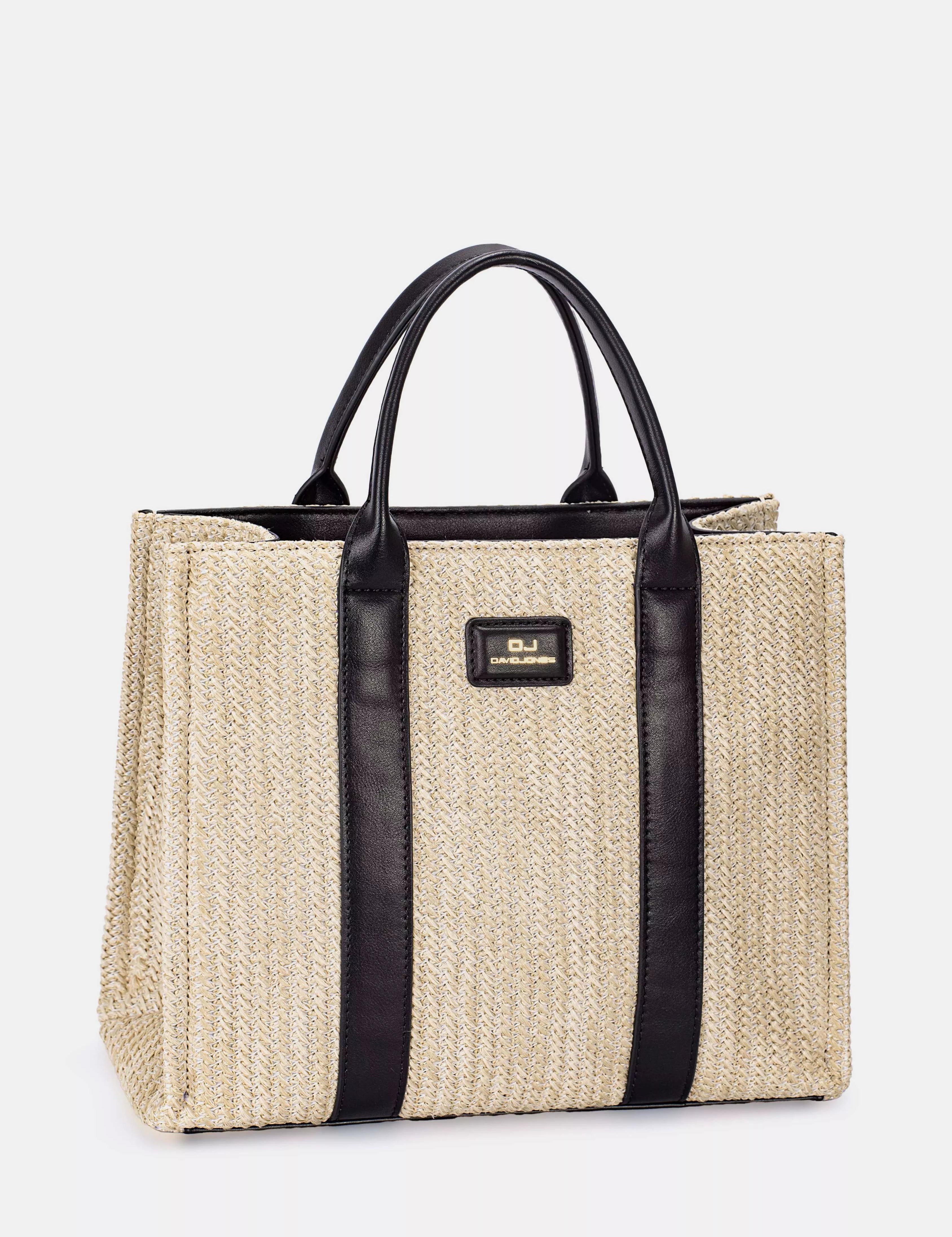 Black One Size David Jones Square Woven Tote Handbag | Tote Bags Daverri Fashions